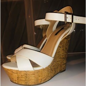 White and brown Wedge heels